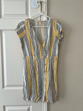 Xhilaration Striped Mini Dress Yellow White Black Button Front Size Medium